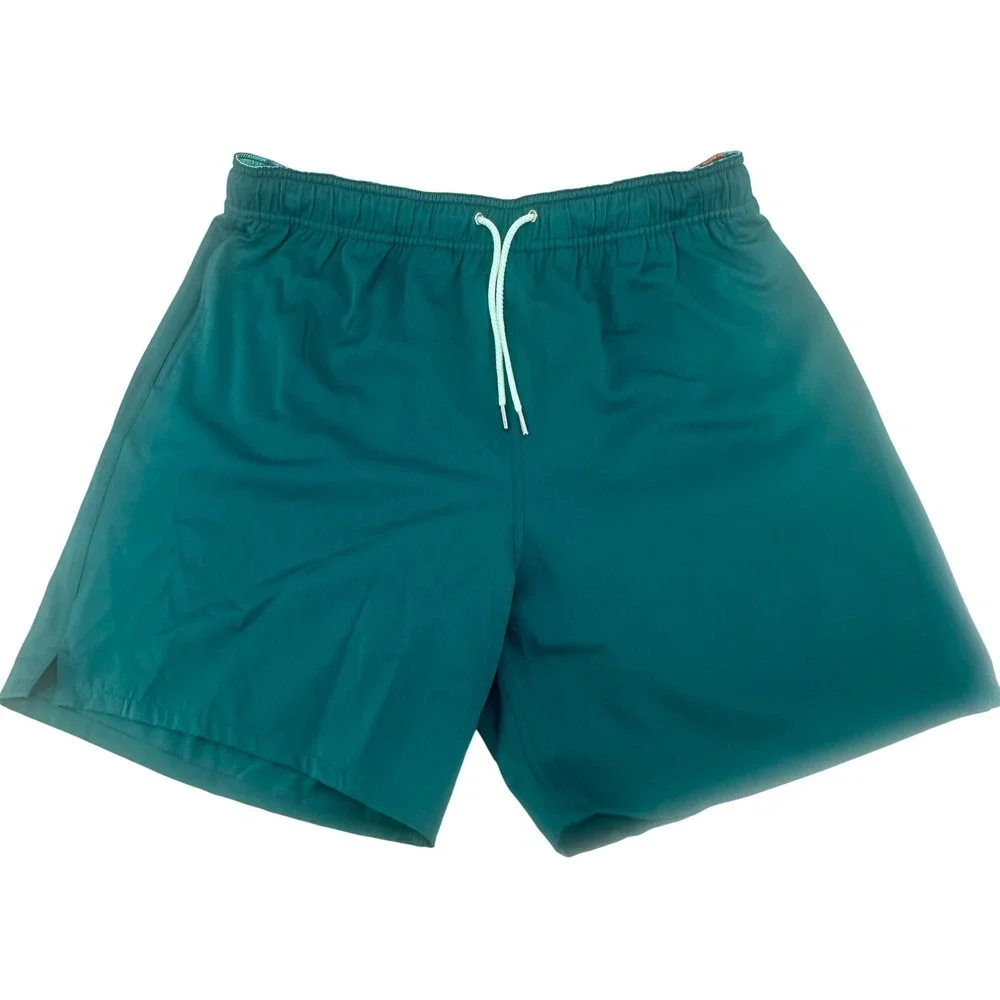 Robert Graham Swim Trunks Mens Large Teal Solid Floral Pocket Regular Fit New